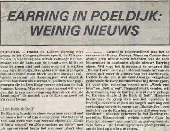 Golden Earring newspaper article Poeldijk show review February 09 1980